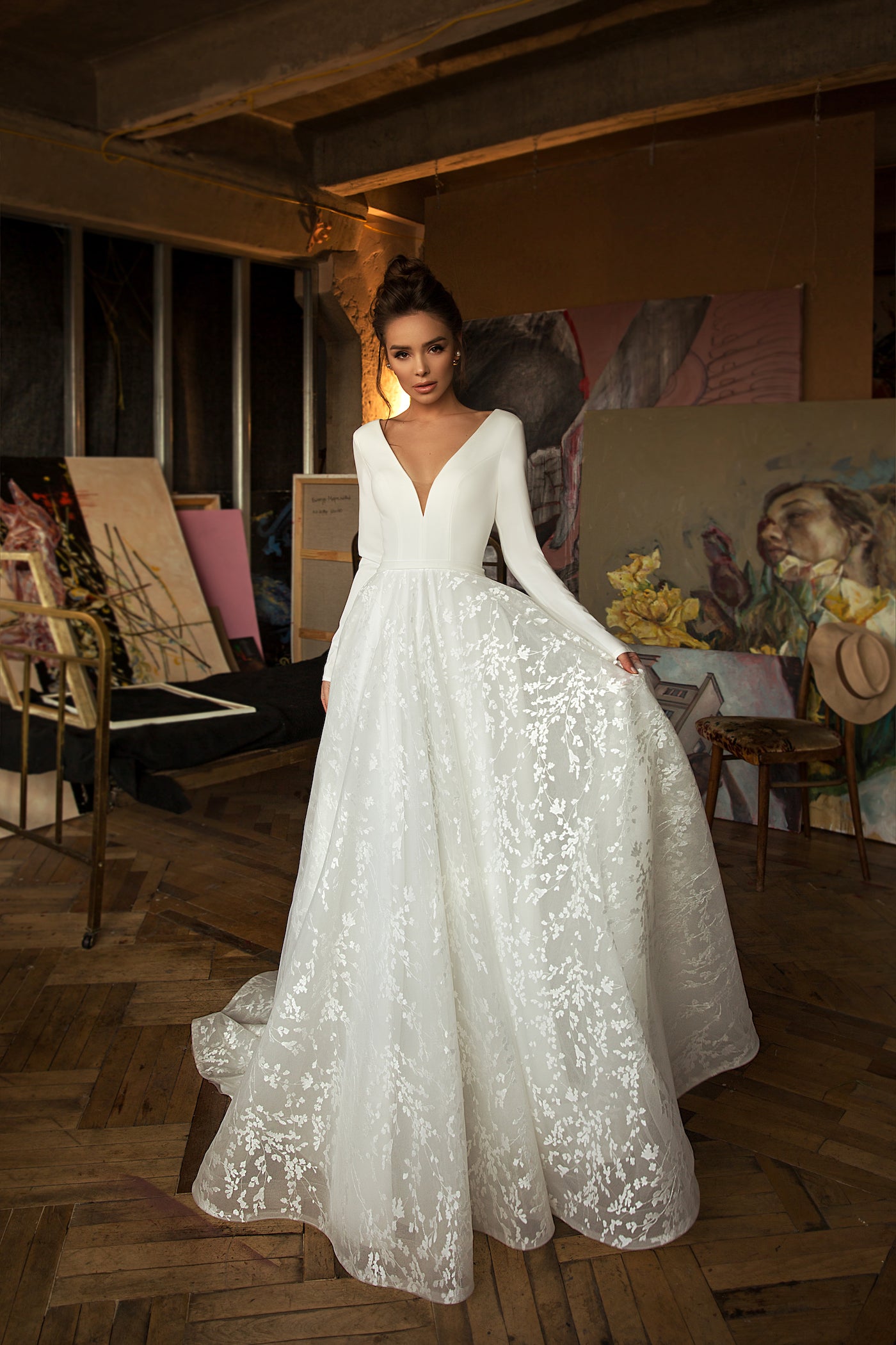 vintage wedding dress long sleeve lace Vintage Modest Long Sleeve Boho Lace A-Line Sweep Train Wedding Dresses  with Backless and Embroidery